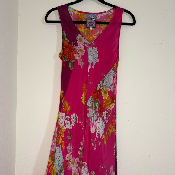 Johnny Was Golden Bouquet Vibrant Pink Floral Bias Maxi Dress Size Small - Picture 7 of 16